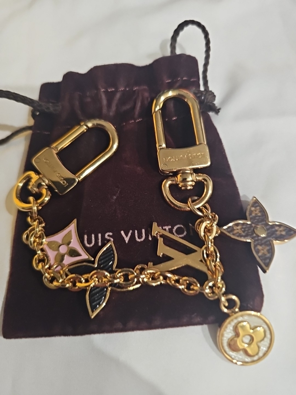 Louis Vuitton Gold and Pink Enamel Monogram Charm Keychain - Picture 3 of 5